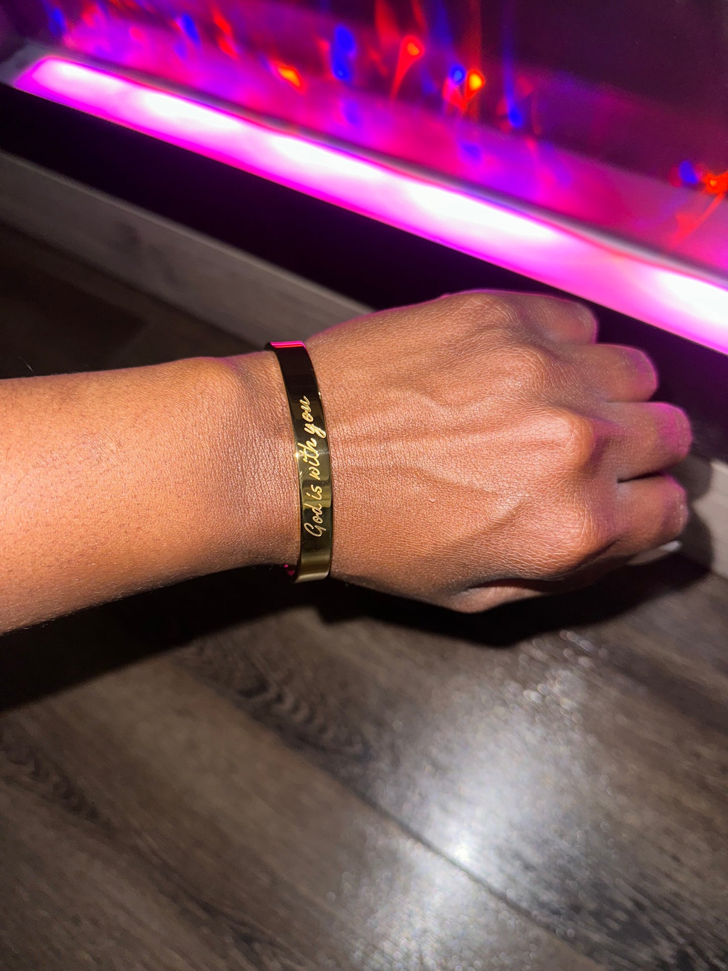 Gold engraved God is with you bracelet christian bracelet