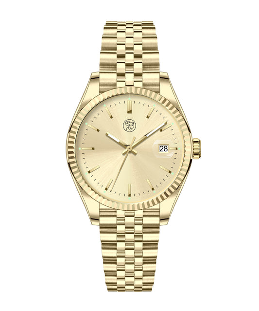 Capri Gold Watch with gold sunray dial and five-link band