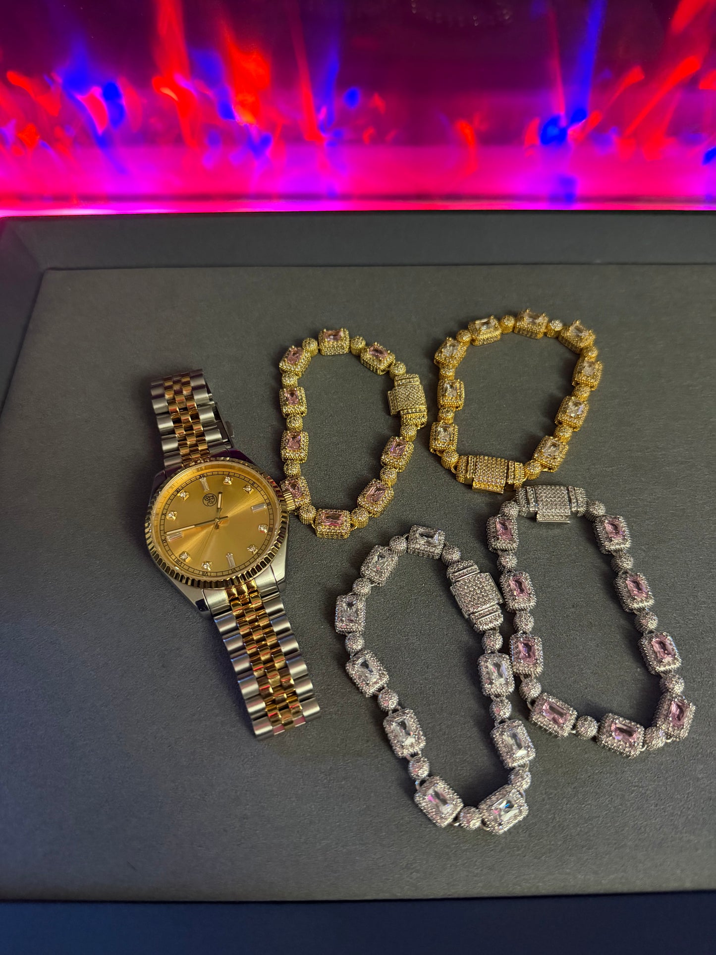 Pink Diamond Tennis Bracelet - Gold | Silver