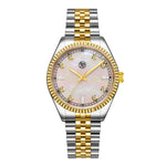 A two-tone So Saint Barths Mother of Pearl watch with a gold stainless steel band and a mother of pearl dial with gold accents.