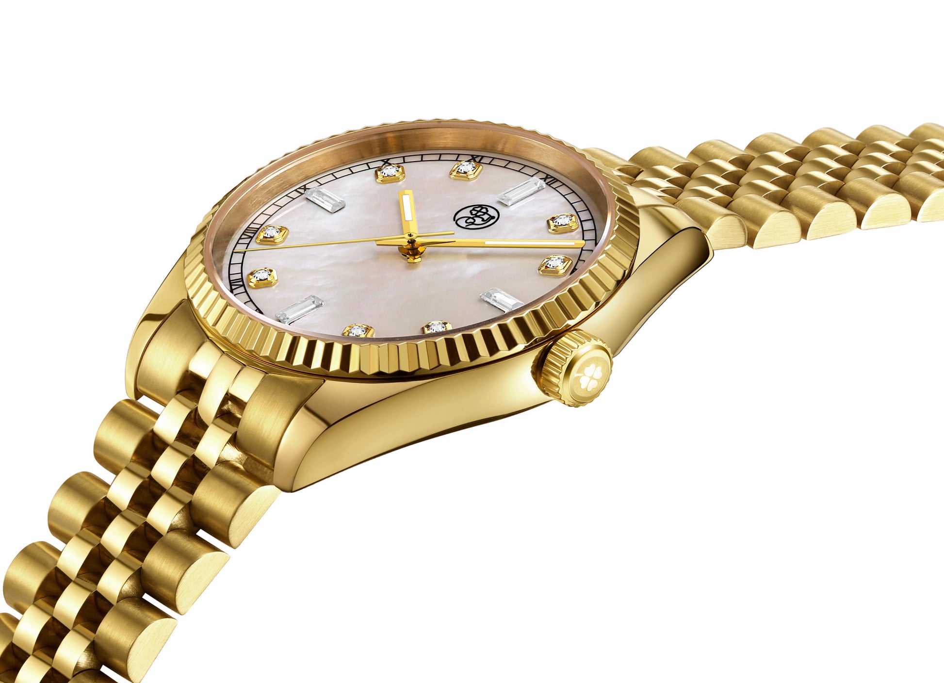 Two-tone 38mm stainless steel unisex watch with mother of pearl diamond dial 