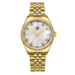 Gold 38mm stainless steel unisex watch with mother of pearl diamond dial