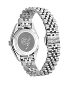 Silver 38mm stainless steel unisex watch with rainbow galaxy dial back view 