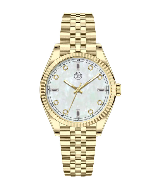 Saint Barths Mother of Pearl Gold Watch with gold stainless steel band
