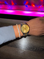 Monte Carlo Tennis Bracelet  in Gold styled  with Monaco watch on wrist. gift for her RJ Royalty