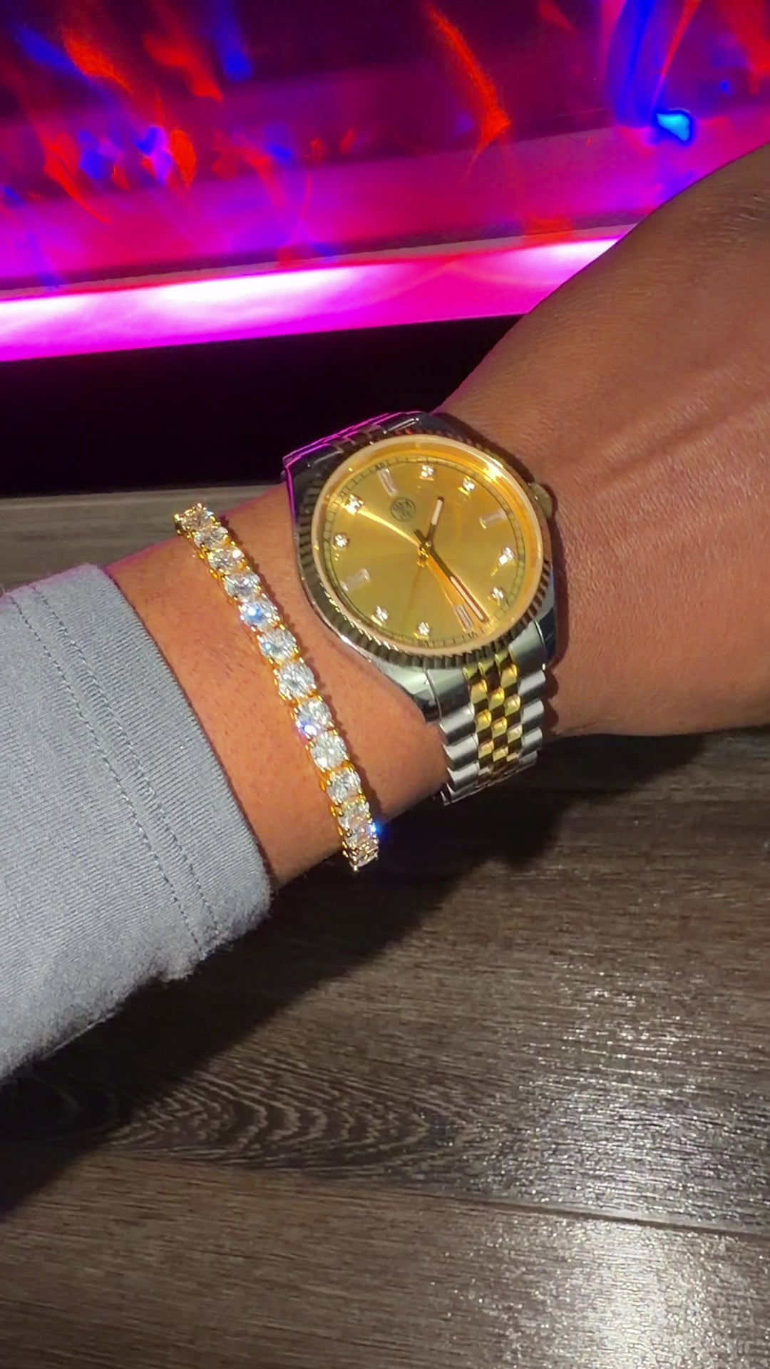 Load video: RJ Royalty Monaco watch stacked with tennis bracelet